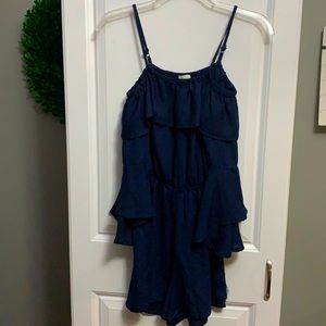 Navy off the shoulder shorts romper
